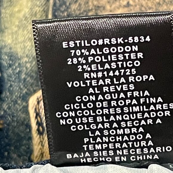 AMERICAN BAZI Denim Mini Skirt Cargo Pockets Over-dyed Distressed Blue Size L - Picture 13 of 13